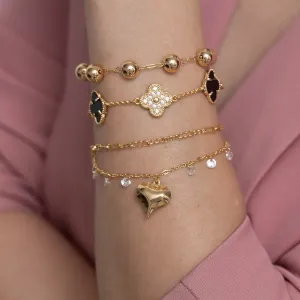 PULSEIRA VIRGINIA PEDRA PRETA E ZIRCÔNIA CRISTAL BANHO OURO 18K