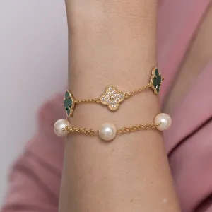 PULSEIRA VIRGINIA PEDRA VERDE E ZIRCÔNIA CRISTAL BANHO OURO 18K