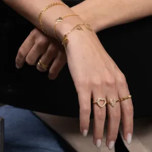 ANEL CORAÇÃO PUFFER VAZADO CRAVEJADO BANHO OURO 18K