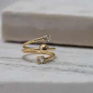 ANEL TRIPLO COM PEDRA CRISTAL BANHO OURO 18K