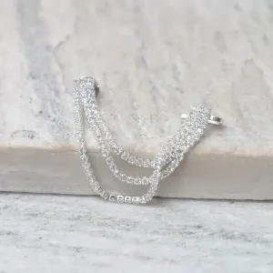 BRINCO EAR CUFF FESTA FIOS DE ZIRCÔNIA CRISTAIS BANHO PRATA