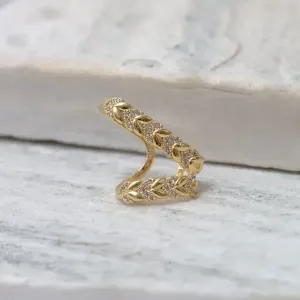 BRINCO FAKE FOLHAS COM ZIRCÔNIAS BANHO OURO 18K