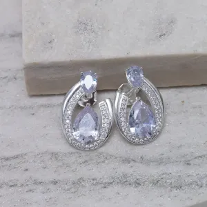 BRINCO FESTA COM ZIRCÔNIA E PEDRA CRISTAL BANHO PRATA