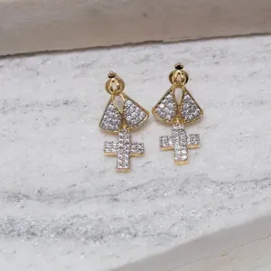 BRINCO NOSSA SENHORA COM CANETA RÓDIO BRANCO BANHO OURO 18K