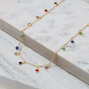 CHOKER COM CRISTAIS COLORIDOS BANHO OURO 18K