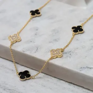 CHOKER VIRGINIA PEDRA PRETA E ZIRCÔNIA CRISTAL BANHO OURO 18K