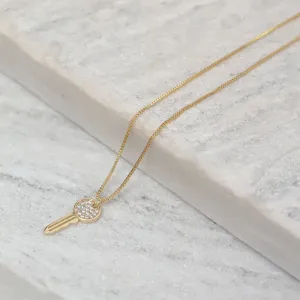 COLAR CHAVE CRAVEJADA COM ZIRCÔNIAS BANHO OURO 18K