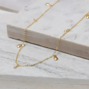 COLAR LONGO GOTAS LISAS E PEDRAS CRISTAIS BANHO OURO 18K