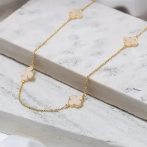 COLAR LONGO VIRGINIA PEDRA MARFIM BANHO OURO 18K