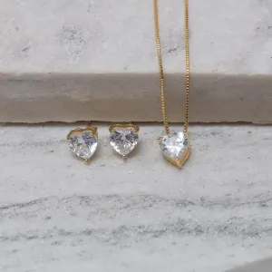 CONJUNTO CORAÇÃO PONTO DE LUZ CRISTAL BANHO OURO 18K
