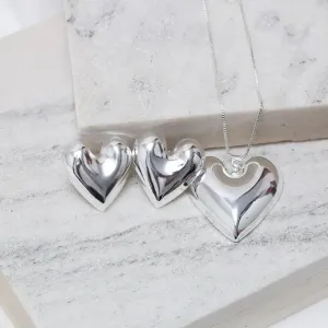 CONJUNTO CORAÇÃO LISO ABAULADO BANHO PRATA