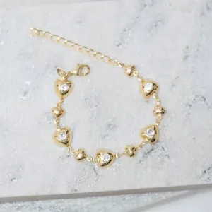 PULSEIRA CORAÇÕES COM ZIRCÔNIA CRISTAL BANHO OURO 18K