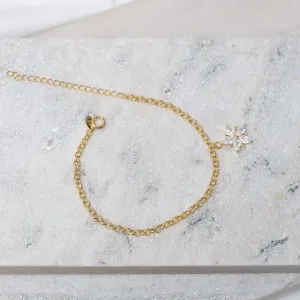 PULSEIRA ELO PORTUGUÊS COM FLOR CRISTAL BANHO OURO 18K