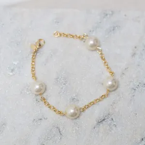 PULSEIRA ELO PORTUGUÊS COM PÉROLAS G BANHO OURO 18K
