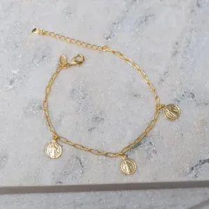 PULSEIRA ELOS COM MEDALHAS SÃO BENTO BANHO OURO 18K