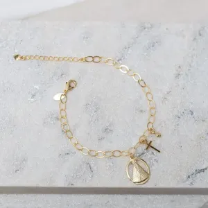 PULSEIRA NOSSA SENHORA, CRUZ E PONTO LUZ BANHO OURO 18K