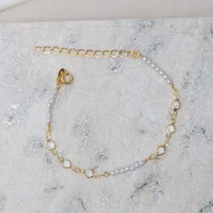 PULSEIRA PÉROLAS P E PEDRAS CRISTAIS BANHO OURO 18K