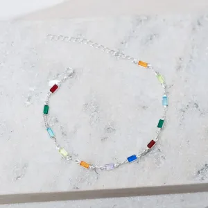 PULSEIRA QUADRADOS COM PEDRAS COLORIDAS BANHO PRATA