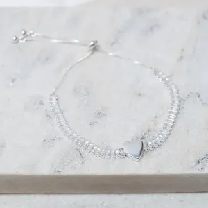 PULSEIRA RIVIERA CRISTAL REGULÁVEL COM CORAÇÃO BANHO PRATA