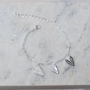 PULSEIRA TRÊS CORAÇÕES CRAVEJADO E LISO BANHO PRATA