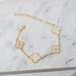 PULSEIRA VIRGINIA PEDRA MARFIM E ZIRCÔNIA CRISTAL BANHO OURO 18K