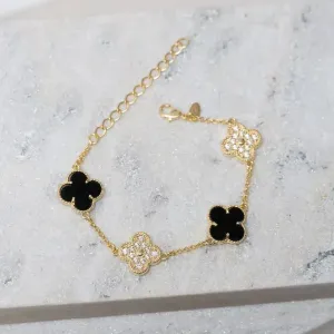 PULSEIRA VIRGINIA PEDRA PRETA E ZIRCÔNIA CRISTAL BANHO OURO 18K