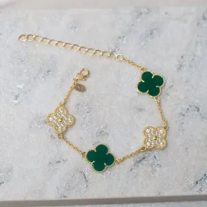 PULSEIRA VIRGINIA PEDRA VERDE E ZIRCÔNIA CRISTAL BANHO OURO 18K