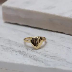 ANEL CORAÇÃO LISO BANHO OURO 18K