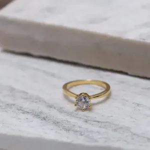ANEL SOLITÁRIO 6 PONTOS CRISTAL M BANHO OURO 18K