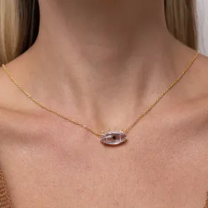 COLAR OLHO GREGO COM PEDRA LILÁS BANHO OURO 18K