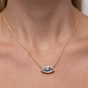 COLAR OLHO GREGO COM PEDRA CRISTAL E VERDE  BANHO OURO 18K