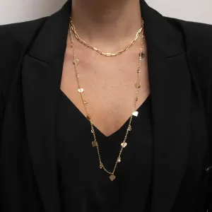 COLAR LONGO CORAÇÃO E CRISTAIS BANHO OURO 18K