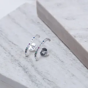 BRINCO EAR CUFF COM ZIRCÔNIAS COLORIDAS BANHO PRATA
