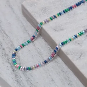 CHOKER RIVIERA COM ZIRCÔNIAS NAVETE COLORIDAS BANHO PRATA
