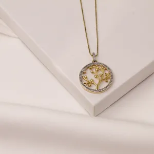 COLAR ÁRVORE DA VIDA COM RÓDIO BRANCO BANHO OURO 18K