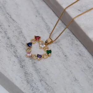 COLAR CORAÇÃO COM ZIRCÔNIAS COLORIDAS BANHO OURO 18K