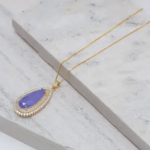 COLAR GOTA  COM ZIRCÔNIAS E PEDRA ROXA G BANHO OURO 18K