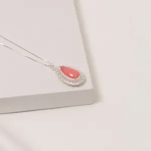 COLAR GOTA COM ZIRCÔNIAS E PEDRA SALMÃO M BANHO PRATA