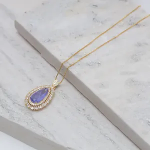 COLAR GOTA COM ZIRCÔNIAS E PEDRA ROXA M BANHO OURO 18K