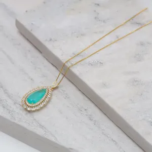 COLAR GOTA COM ZIRCÔNIAS E PEDRA VERDE TIFFANY M BANHO OURO 18K