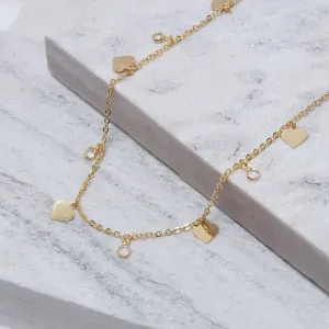 COLAR LONGO CORAÇÃO E CRISTAIS BANHO OURO 18K