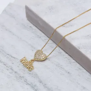 COLAR MÃE COM CORAÇÃO CRAVEJADO BANHO OURO 18K
