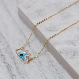 COLAR OLHO GREGO COM PEDRA CRISTAL E VERDE  BANHO OURO 18K