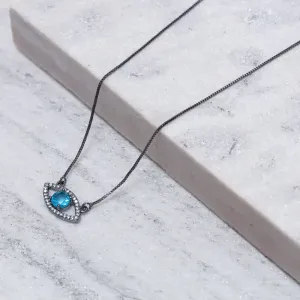 COLAR OLHO GREGO COM ZIRCÔNIA AZUL BANHO RÓDIO NEGRO