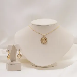 CONJUNTO ÁRVORE DA VIDA COM ZIRCÔNIA BANHO OURO 18K