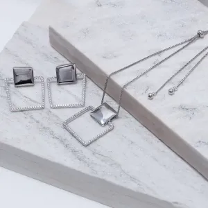 CONJUNTO QUADRADO COM ZIRCÔNIA REGULÁVEL BANHO RÓDIO BRANCO