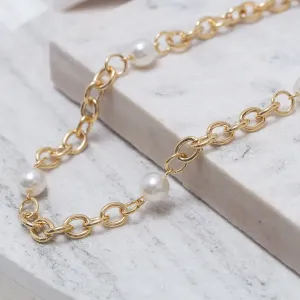 COLAR CORRENTE COM PÉROLAS BANHO OURO 18K