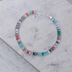 PULSEIRA RIVIERA COM ZIRCÔNIAS NAVETE COLORIDAS BANHO PRATA