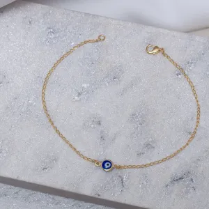 TORNOZELEIRA OLHO GREGO AZUL BANHO OURO 18K