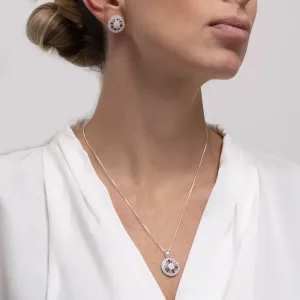 CONJUNTO PIZZA COM ZIRCÔNIAS COLORIDAS BANHO PRATA